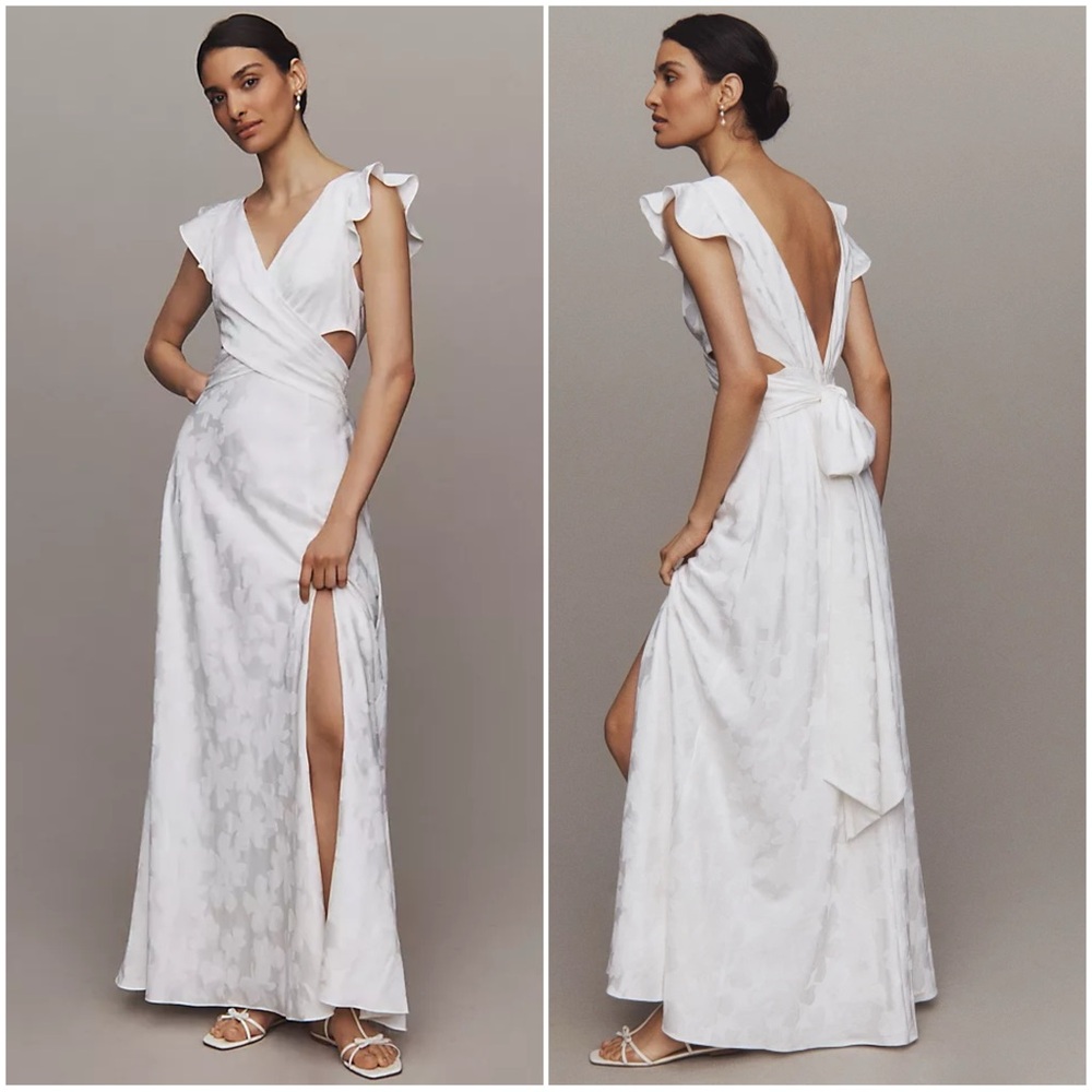 BHLDN Short-Sleeve V-Neck Ruffle Floral Maxi Dress